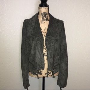 LuLu’s Gray vegan suede moto jacket.